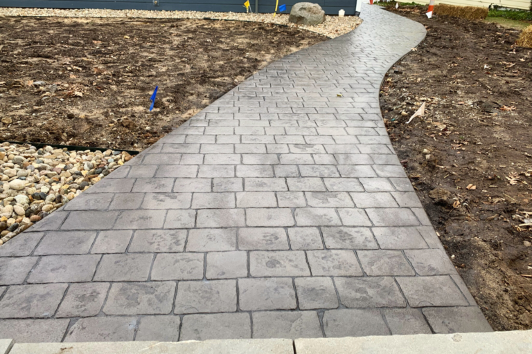 stamped concrete sidewalk path